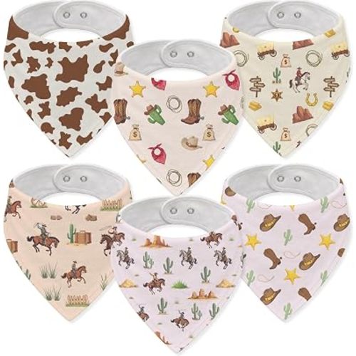Muslin Baby Bibs Drool Burp Cloths Western Cowboy Cotton Teething Baby Bibs for Boys Soft Absorbent Baby Burp Cloths with Adjustable Snaps for Newborns Infants