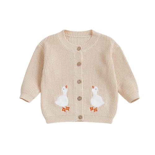 Baby Girl Cardigan Sweater Toddler Goose Embroidered Button Down Knit Sweaters Fall Winter Knitwear Jacket Clothes