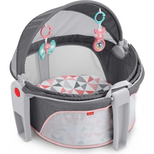 Fisher-Price Portable Bassinet On-The-Go Baby Dome, Travel Play Space with Developmental Newborn Toys & Canopy, Rosy Windmill