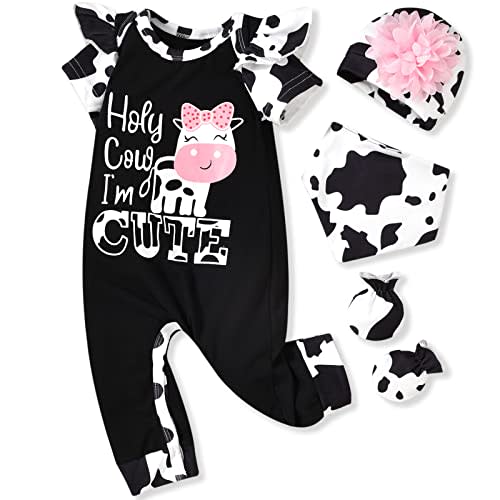 HINTINA Preemie Newborn Baby Girl Letter Print Romper Jumpsuit Gloves Headband Clothes Set