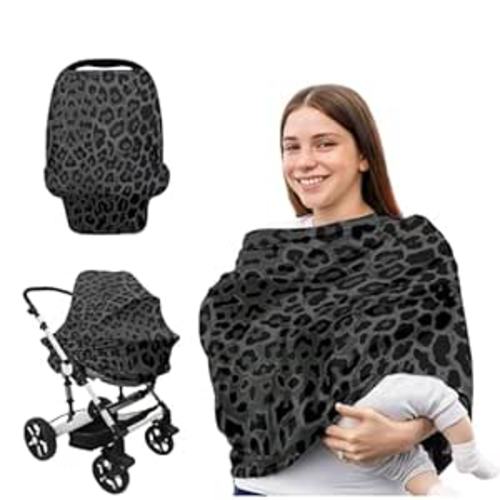 Black Baby Car Seat Cover Leopard Print Metplus Breathable Infant Carseat Cover Lightweight Baby Nursing Cover for Girls Boys Fit Spring Summer/Hot Days/Warm Weather