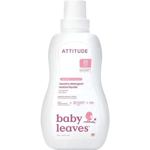 ATTITUDE Baby Laundry Detergent, Dermatologist Tested, Unscented, 80 Loads