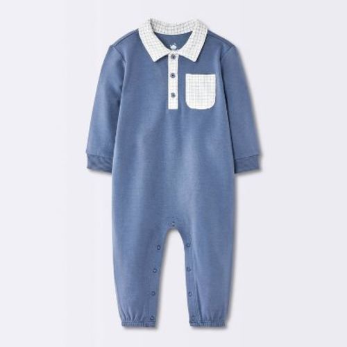 Baby Boys' Solid Collar Romper - Cloud Island™ Navy Blue 0-3M