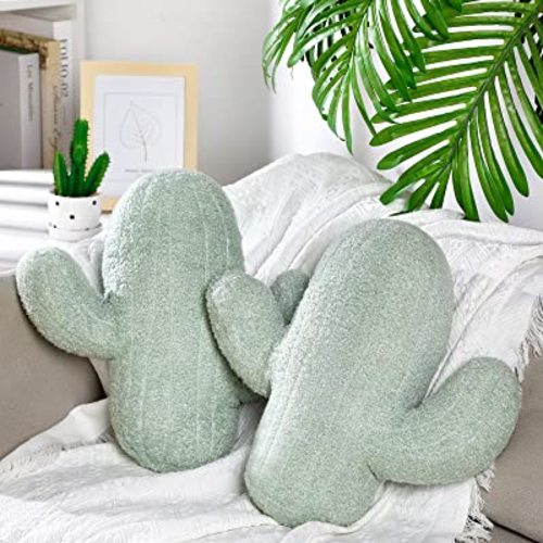 Namalu Throw Pillow 16 Inches Cactus Shape Pillow 3D Cushion Aesthetic Pads for Nursery Bedroom Sofa Room（2 Pcs）
