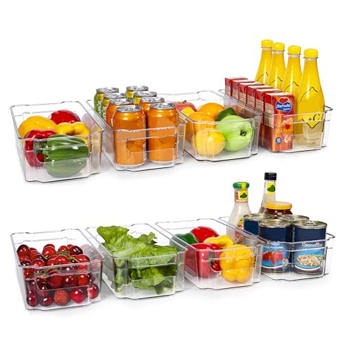 HOOJO Refrigerator Organizers and Storage - 8pcs Clear Plastic Bins For Fridge, Freezer, Kitchen Cabinet, Pantry Organization, BPA Free Fridge Organizer, 12.5" Long, Clear