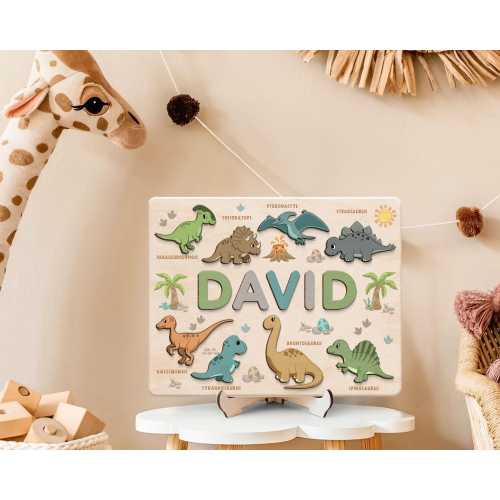 Custom Name Puzzle Board For Kids, Personalized Baby Toddler Wooden Dinosaur Toys, Sensory Toys, Puzzle Busy Board For Toddlers, Birthday