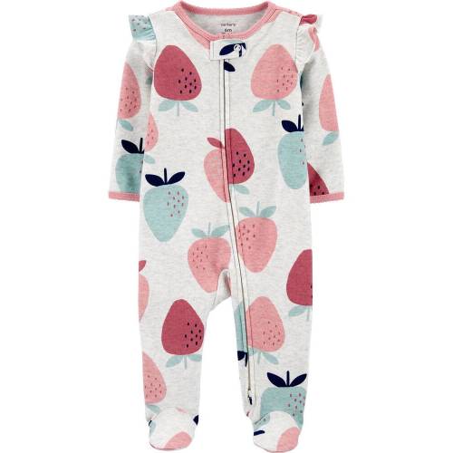 Strawberry 2-Way Zip Cotton Sleep & Play - White/Pink - 3M