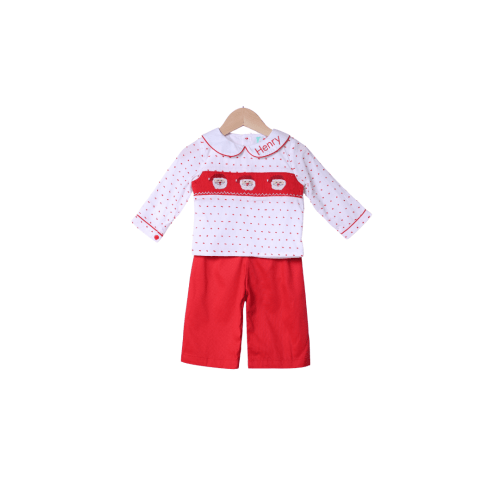 Smocked Santa Red Swiss Dot Pant Set
