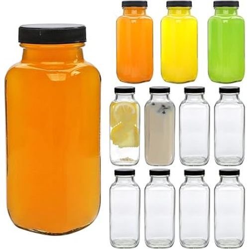 Accguan 12oz Glass Bottles,Leak-Proof Vintage Water Bottles for Juicing,Hot Sauce,Kombucha,Ginger Jar,Potion,Oil,Milk Bottles,Whiskey,Portable Travel Bottle,Smoothies Bottles(12pack)