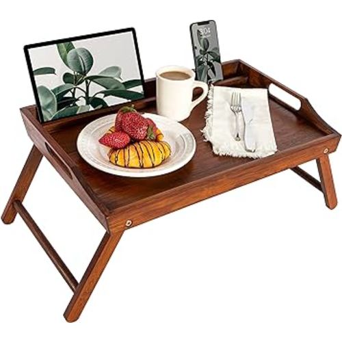 ROSSIE HOME Bamboo Bed Tray with Phone Holder, Extra Large Lap Desk for Laptops up to 17.3 Inches – Java – Style No. 78112