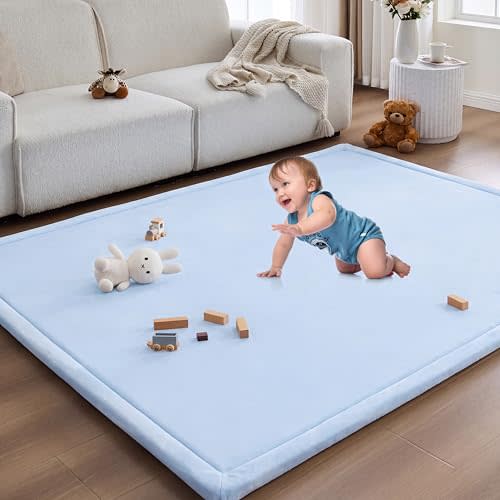 Baby Play Mat for Floor Nursery Rug Muscle Area Playroom Rug Elastic Foam 59x79" Playpenmat Elastic Foam 1.3" Thick Crawling Mat for Babies,Toddlers, Infants, Kids(Ripple Light Blue)