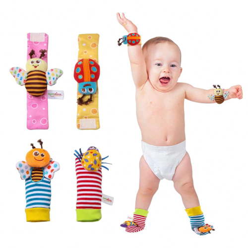 AOYOHOMOA Baby Rattles Toys, Soft Wrist and Foot Finder Socks for Newborn 0-12 Months, Infant Development Gift Set