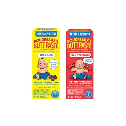 Boudreaux's Butt Paste Diaper Rash Ointment (Original (2oz) & Maximum Strength (2oz)) (1 of each) Variety Pack