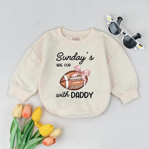 Sunday's are for Football with Daddy Romper, Custom Name Football Bodysuit, Gameday Baby Girl Outfit, Gift for New Dad, Sports Baby Clothes