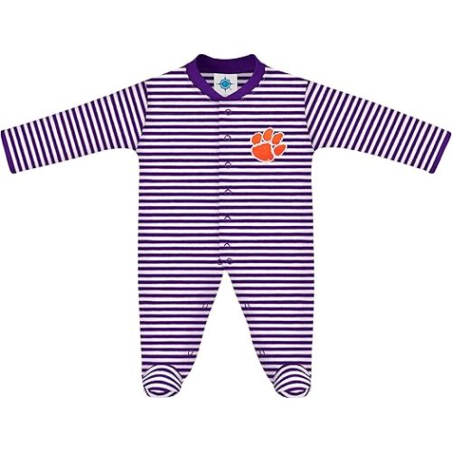 Creative Knitwear College Baby Striped Footed Romper - Team Logo, Multiple Colors, for Boys & Girls (0-9 Months)