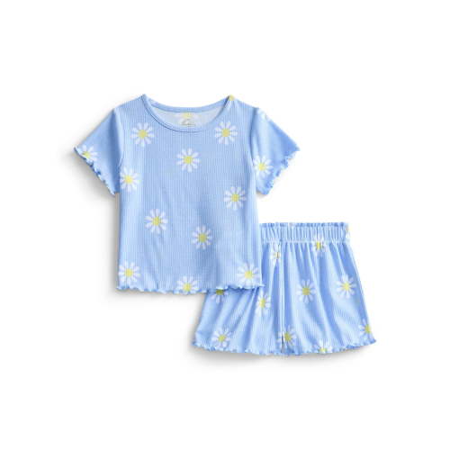 Wonder Nation Toddler Girl's Ribbed Print Tee and Shorts, 2-Piece Pajama Set, Sizes 12M-5T