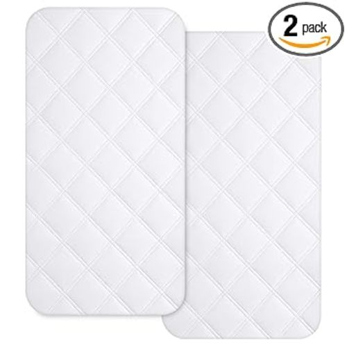 Yoofoss Waterproof Bassinet Mattress Pad Cover 2 Pack Fit for Rectangle Bassinet Mattress, Baby Bassinet Mattress Protector for Boys and Girls 34X19in