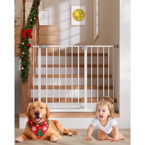 InnoTruth 29.5–40.75" Baby Gate for Stairs, 30" Tall Dog Gates for Doorways & Hallways, Safety Gate for Kids & Pets, Pressure-Mounted Walk-Through with Dual Lock & 2-Way Swing, White