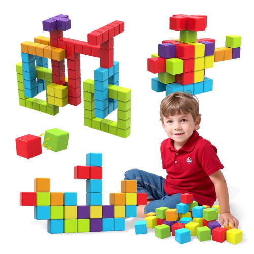 Pairez Toys Magnetic Building Blocks, 1.65 inch Large Magnetic Stacking Cubes for Toddlers, Sensory & Montessori Toys 36 Pcs