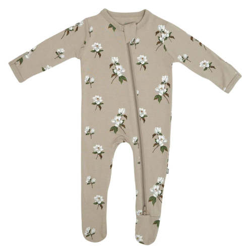 Kyte Baby Magnolia on Khaki Zippered Footie