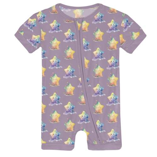 Print Shorty Sleeper with Zipper in Rainbow Stars