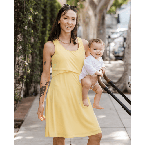 Penelope Crossover Nursing Dress | Butter Yellow - Kindred Bravely