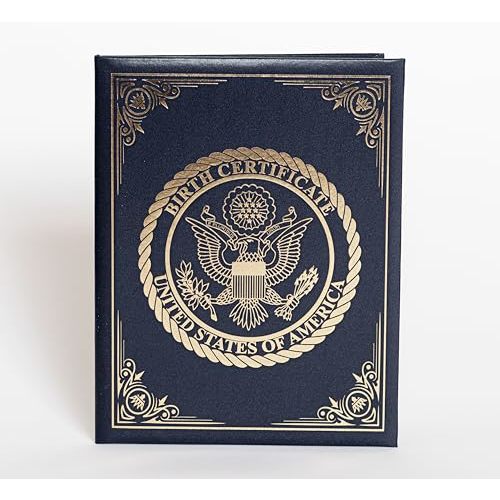United States Birth Certificate Holder – Navy Blue Cover with Gold American Eagle Seal | Ideal Newborn Gift, Baby Keepsake, Unisex Birth Certificate Protector