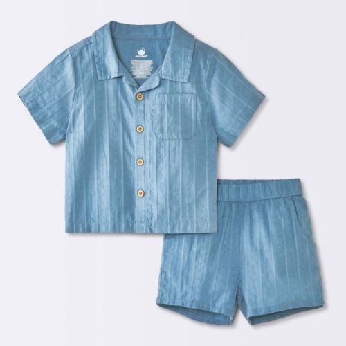 Baby Boys' 2pc Gauze Cabana Button-Down and Shorts Set - Cloud Island™ Blue 6-9M