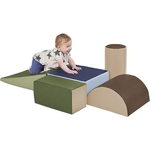 ECR4Kids SoftZone Climb and Crawl Active Playset, Building Blocks, Earthtone, 5-Piece