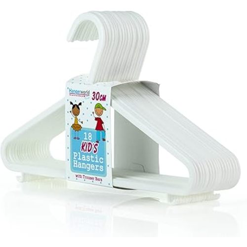 HANGERWORLD 18 Pack 11.8inch White Plastic Kids Hanger - Sized for Baby, Toddler and Children