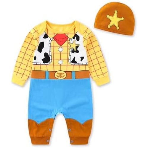 Disney Monsters Inc. Mike Wazowski Toy Story Woody Baby Boys Coverall with Cap 2 Piece Set for Newborn and Infant