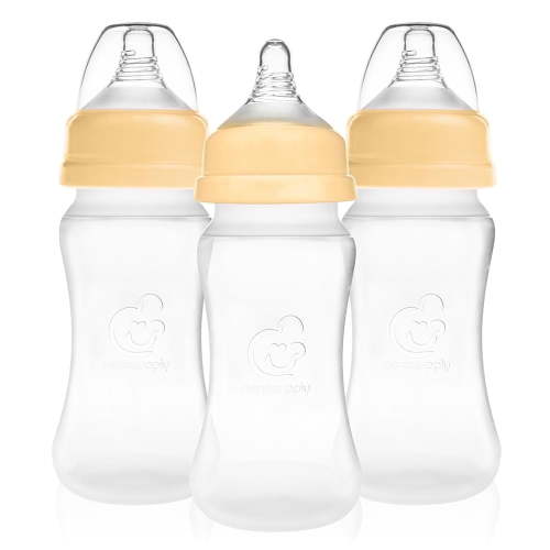 Nenesupply Silicone Baby Bottles Newborn Feeding Bottles 1-3 Months Slow Flow Breastfeeding Bottle for Breastfed Babies Wide Neck 8oz Anti Colic Level 2 Nipple for 1+ Month Infant W with Spectra Part