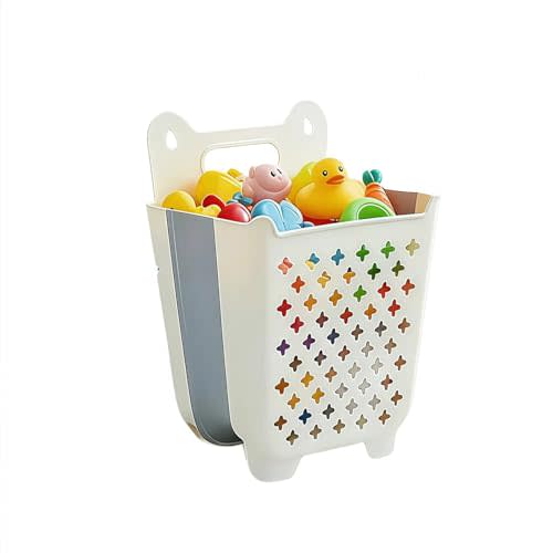 Bath Toy Bin, Stand Up Bath Toy Storage, Foldable Bath Toy Holder for Bathtub, Quick Drain Drying Shower Toy Basket for Easy Access to Toys, Large Capacity Wall Mounted Bath Toy Organizer