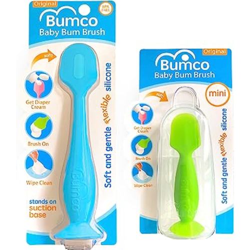 Bumco Baby Bum Brush + Mini Diaper Cream Spatula with Case - BPA-Free Butt Spatula Baby, Soft Diaper Spatula, Baby Diaper Cream Applicator, Mom-Invented Diaper Bag Essentials, Butt Spatula