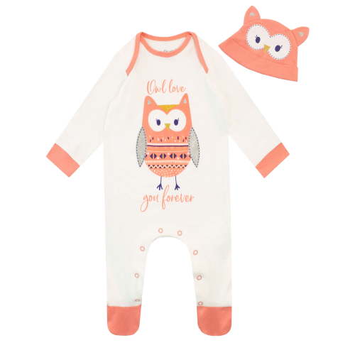 Harry Bear Baby Owl Long Sleeve Sleepsuit and Hat Set Sizes 3-18 Months