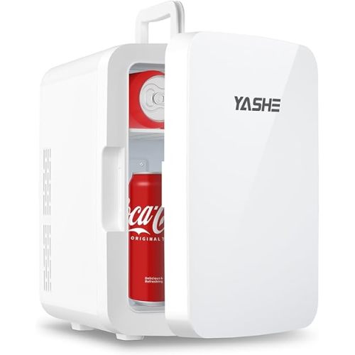 Mini Fridge, 10 Liter/12 Cans Skincare Fridge for Bedroom, 110V AC/ 12V DC Thermoelectric Cooler and Warmer Small Refrigerators for Drink, Office, Car, White