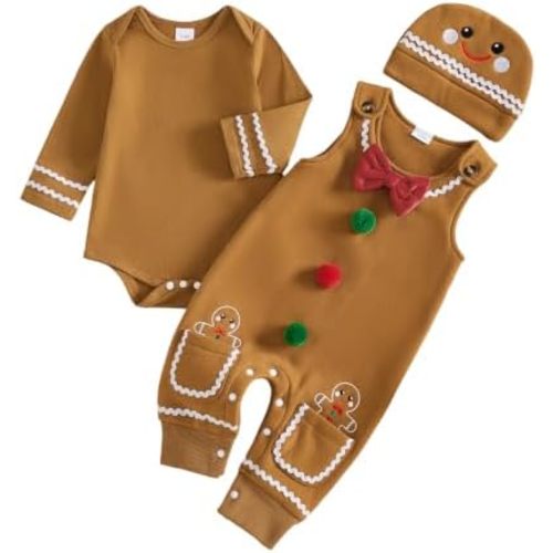 Socutebabe Holiday Baby Boy Outfit Romper Overalls Hat 3 Piece Clothes Set