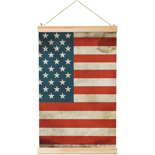 LHCVSFGW Poster Hanger Wooden Shaft Hanging Posters Vintage American USA Flag Canvas Artwork Modern Wall Art Prints with Wood Frames Art Painting Ready to Hang for Home Bedroom Room Decor 12"x18"