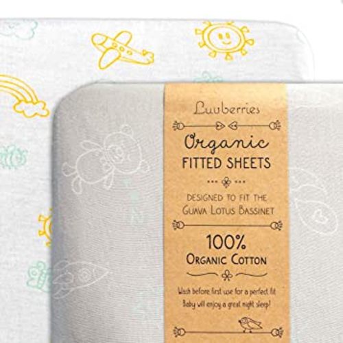 100% Organic Cotton Bassinet Sheets (Set of 2) for The Guava Lotus Travel Bassinet - Baby and Newborn, Fitted Bassinet Sheets, for Boys & Girls (Day and Night)