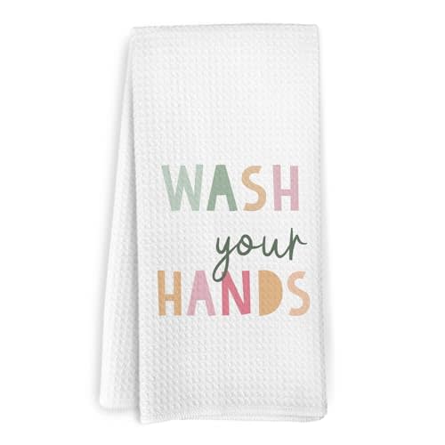 KFXHANGD Pink Kids Dish Towels, Wash Your Hand Dish Towels, Kids Bathroom Decor, Girls Bathroom Decor, Funny Hand Tea Towels for Bathroom Kitchen, Gifts for Daughter, 1624 Inches