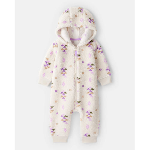 Baby Girl Aztec Print Sherpa Long-Sleeve Jumpsuit - Cream - Carter's | Carter's