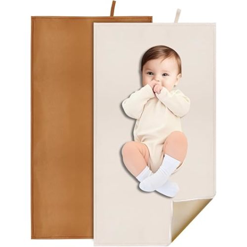 2 Pack Portable Baby Diaper Changing Mat (Beige,Light Brown)