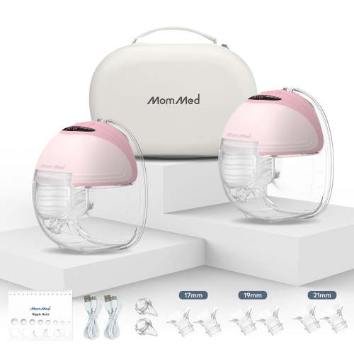 MomMed S21 Double Hands-Free Breast Pump, Leak-Proof Design, 3 Modes & 12 Vacuum Levels Electric Pink Wearable Breast Pump with Carrying Case