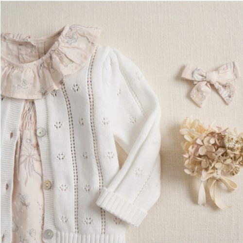 White Pointelle Knit Baby Cardigan – Elegant Baby