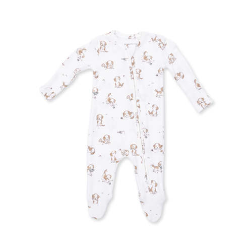 Ribbed 2-Way Zip Footie, Explorer Puppy Blue
