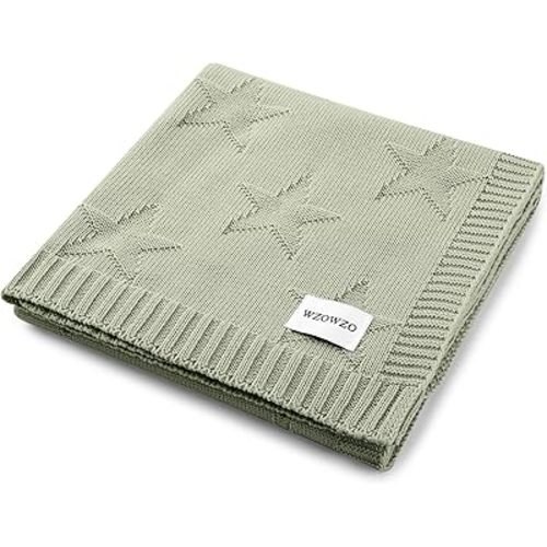 30x40 Inches Knitted Star Jacquard Baby Blanket with Soft Fleece Backing, Warm Skin-Friendly Newborn & Toddler Blanket - Ideal