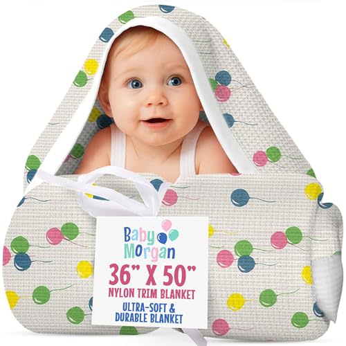 Baby Morgan Blankets Thermal Waffle Baby Blanket Crib Bedding - Soft Cozy Warm Infant Thermal Cover for Nursery Stroller or Bassinet, Lightweight Ideal Shower Gift Nylon Trim Balloon Pattern 36" x 50"