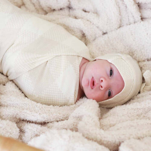 Big Check Bamboo Waffle Oversized Swaddle Blanket | Sand
