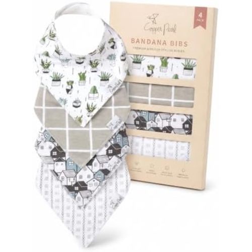 Copper Pearl Baby Bibs 4 Pack, Bandana Drool Bibs for Baby Girl & Boy, Soft Cotton Bibs for Drooling and Teething