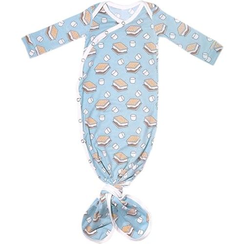 Copper Pearl Baby Gown - Knotted Newborn Sleepers for Baby Boy and Girl, Soft Stretchy Long Sleeve Infant Gowns with Bottom Tie and Hand Mittens, Perfect Hospital Coming Home Outfit (S'Mores)